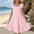 thumbnail image 2 of ZACPNCV Girls Summer Dresses Double Layer Flutter Sleeve Flowy A-Line Sundress Casual Midi Dresses Pink 3-4 Years, 2 of 8