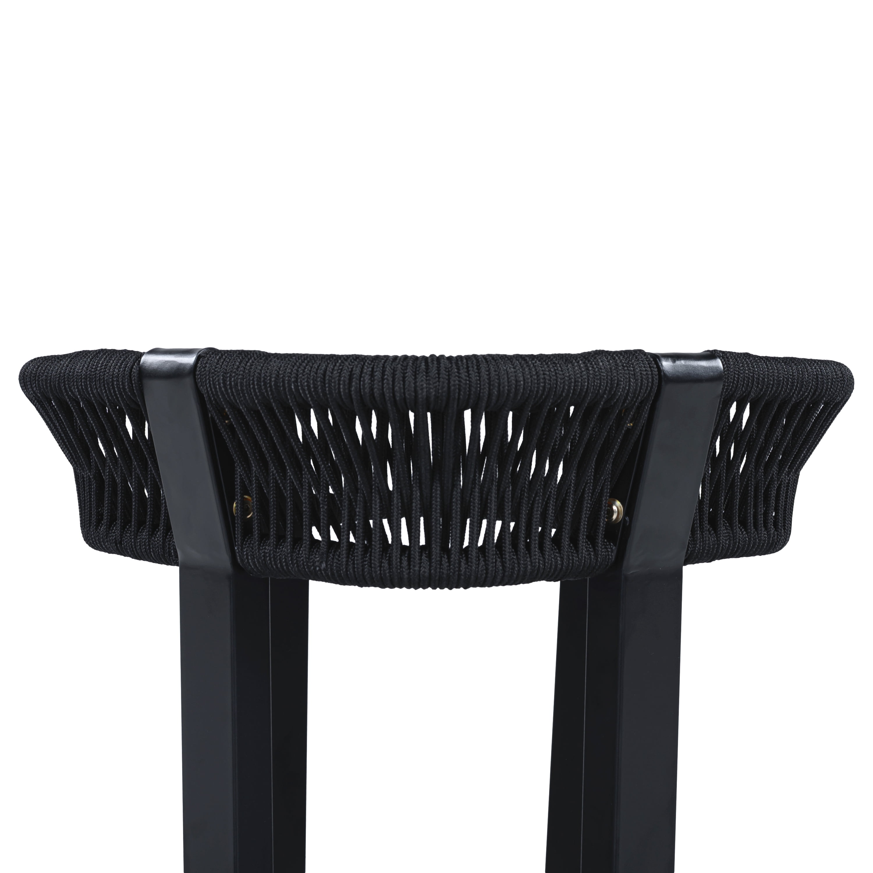 Outdoor Side Table 18.11 Inch, Acacia Wood Top with Black Rope and Metal Frame for Patio Balcony, Black and Teak