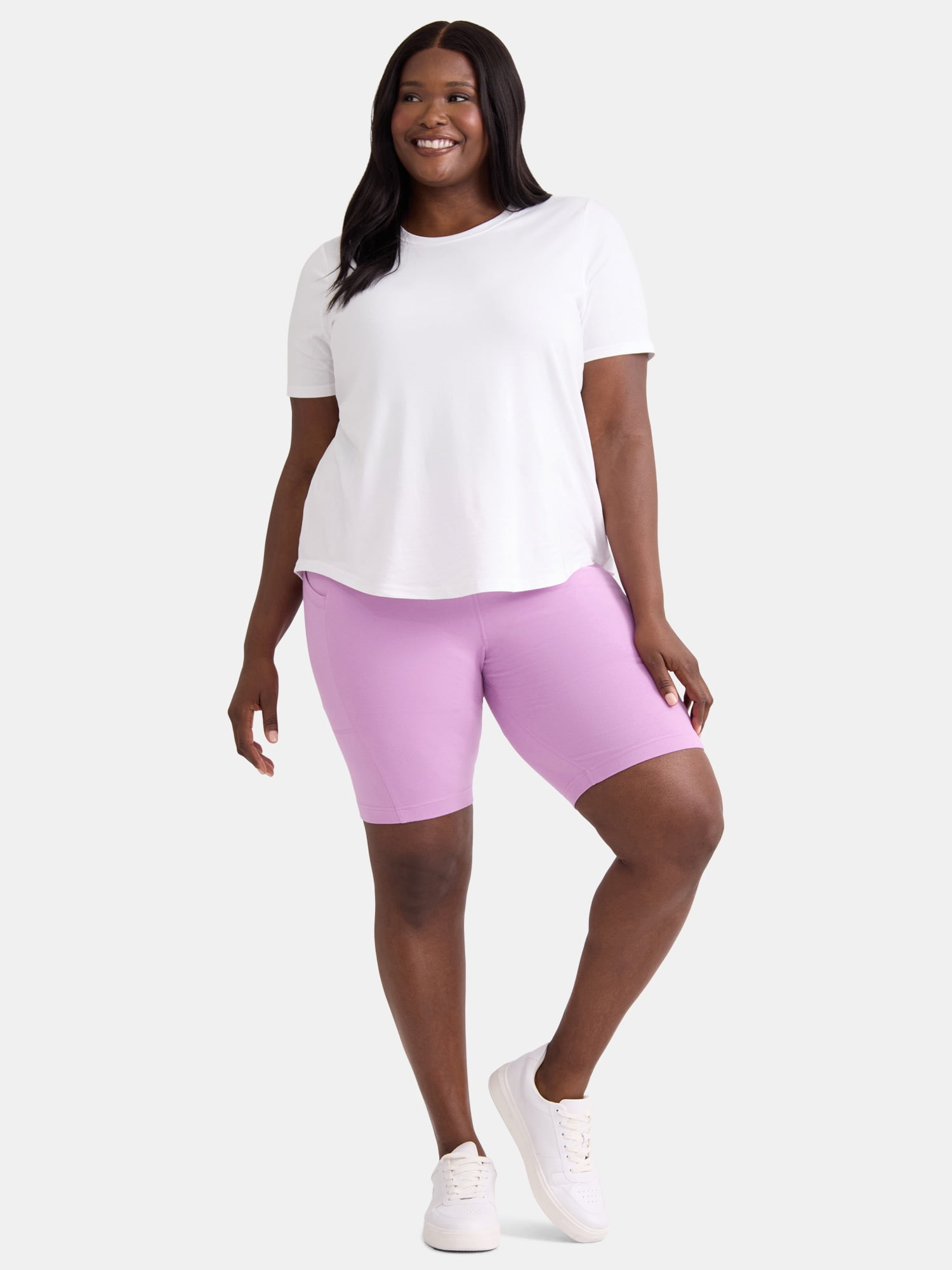 Terra & Sky Women’s Plus High Rise Biker Shorts with Pockets, 9” Inseam, Sizes 0X-4X