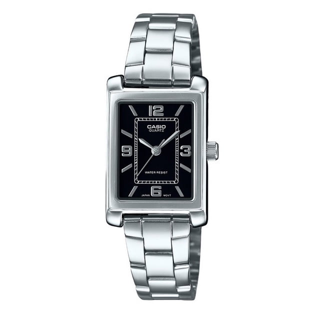 Casio Reloj Estándar Analógico de Acero Inoxidable con Esfera Negra y Movimiento de Cuarzo LTP-1234DD-1A para Mujer