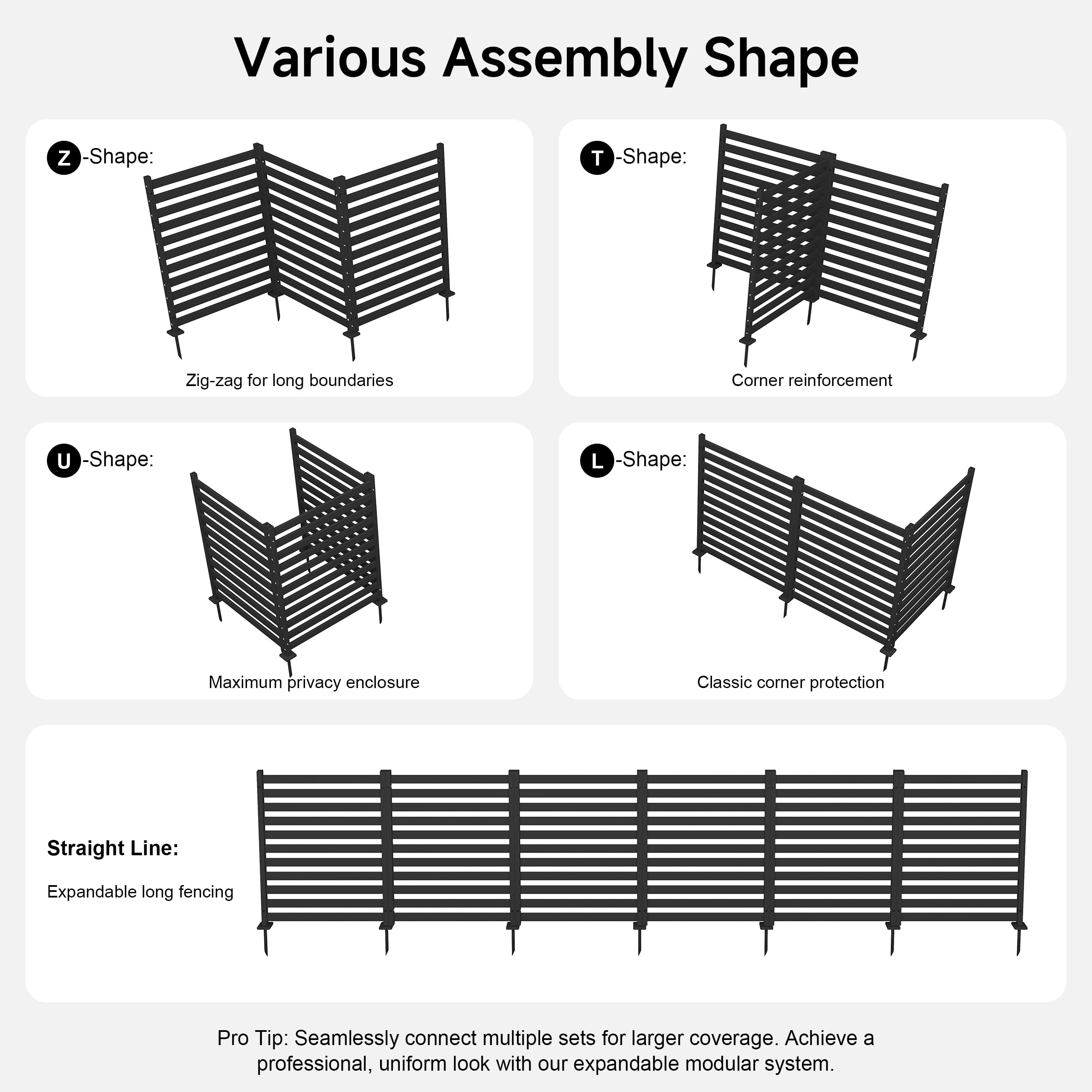 Amoveo Outdoor Privacy Screen Fence, 38"W x 48"H HDPE Weather-Resistant Fence for AC Units and Trash Cans, Includes Ground Stakes & Base Plates,2-Pack