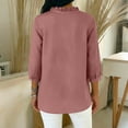 thumbnail image 4 of AUNVITO Women's Breathable Cotton V-Neck Three Quarter Sleeve Blouse Solid Color Casual Trendy Spring Summer Fashion, 4 of 5