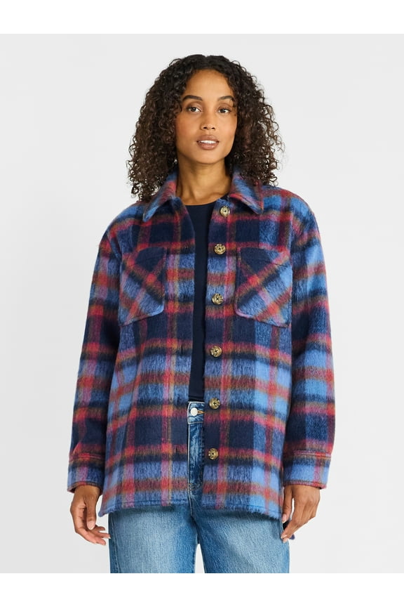 Women's Brushed Plaid Shacket, Sizes XS-XXXL