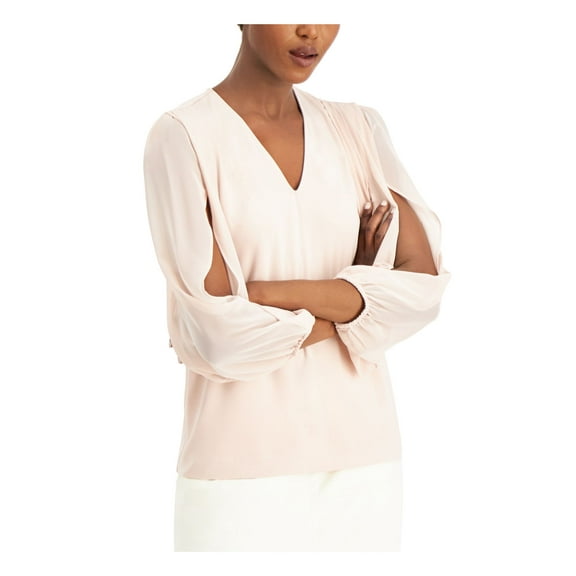 ALFANI Womens Pink Long Sleeve V Neck Top S