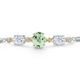 thumbnail image 3 of Gem Stone King 925 Silver & 10K Yellow Gold Green Prasiolite White Moissanite & Lab Grown Diamond Bracelet for Women | 5.46 Cttw | Gemstone | Oval 10X8MM and 8X6MM | Fully Adjustable 9 inch, 3 of 5