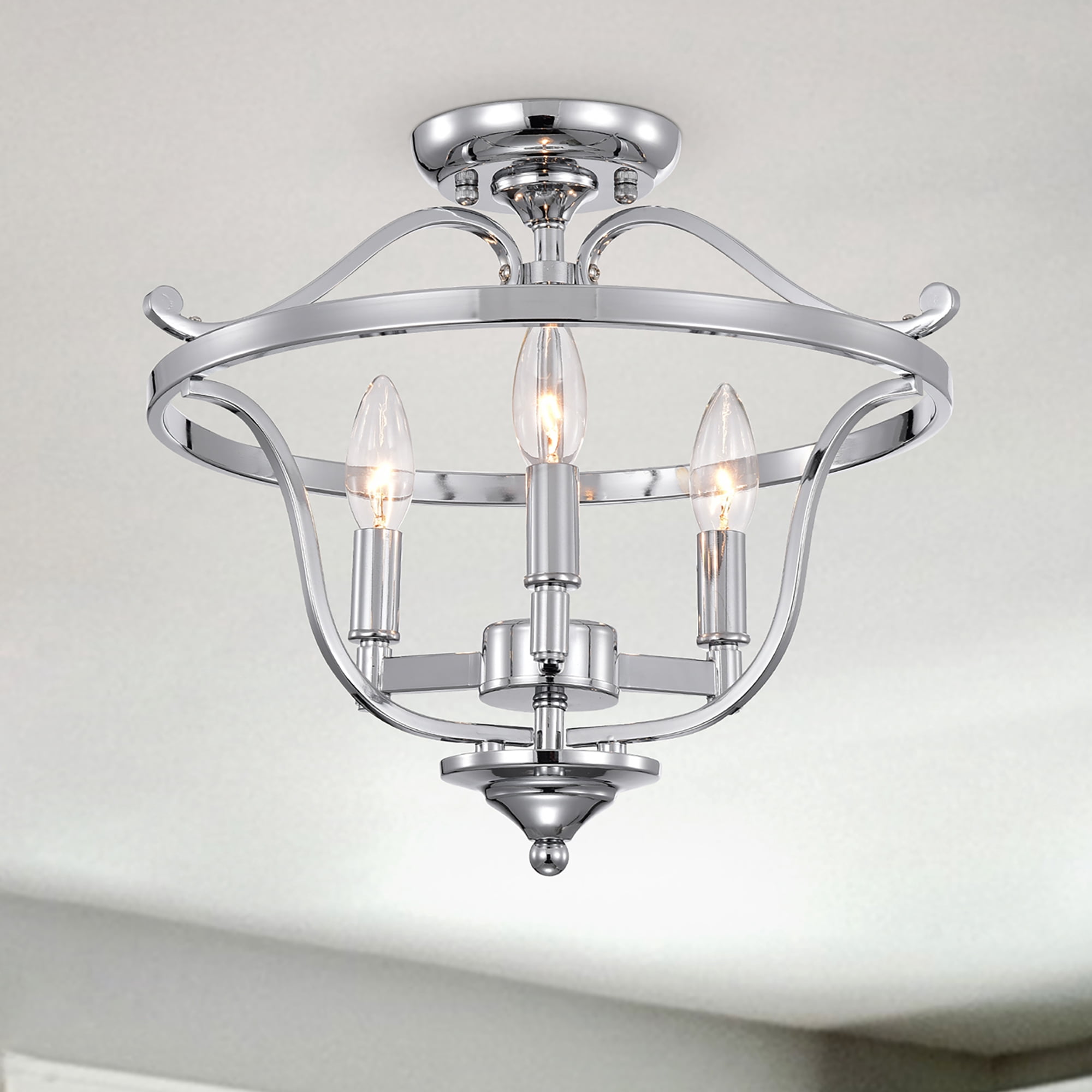 Warehouse of Tiffany Karl Chrome 3-Light Semi-Flush Mount Light