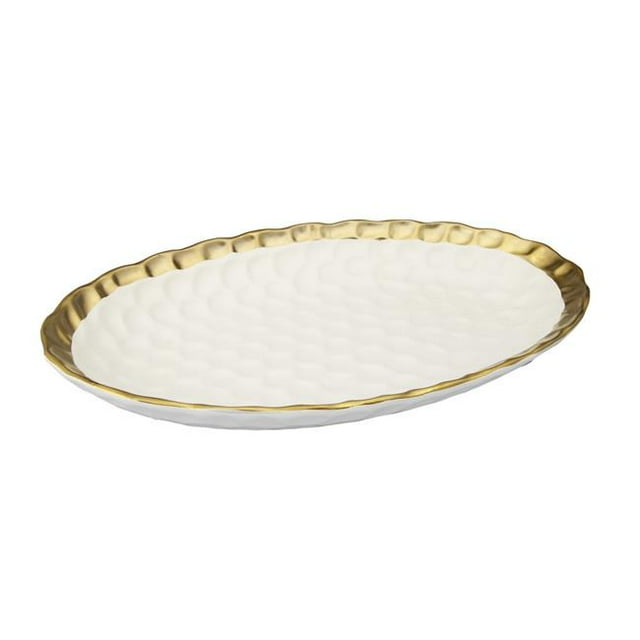 Classic Touch WPT568 Oval Tray with Gold Rim, White