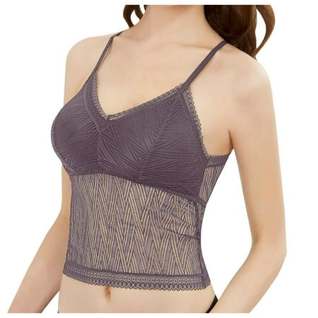 

Bra Women Strappy Lingerie Floral Sheer Lace Bralette Padded Bra Crop Top Underwear Polyester no underwire sports bra Grey