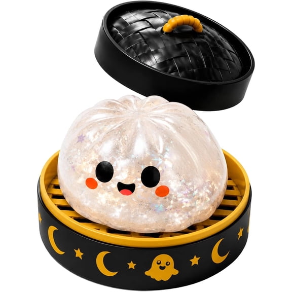 Halloween Pumpkin Dumpling Squishy Toys with Steamer, Spooky Sensory Stress Relief Fidget Toys for Teens and Adults, Novelty Desk Toys & Halloween Party Favor