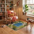 thumbnail image 3 of ODIKA 3'x5' Ultra-Soft Throw Mat, Green Blue Geometric and Botanical Abstract Art Design with Plant Motifs Washable, Bare feet friendly, Easy Care Indoor rug for Bedside, Vanity, 3 of 7