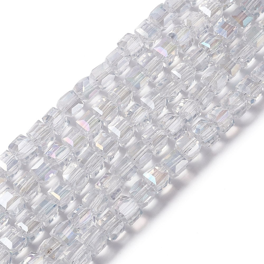 10Strand Electroplate Glass Beads Strands AB Color Plated Faceted Cube Clear AB 7~8x7~8x7~8mm Hole: 1.5mm about 97~100pcs/strand 70~71cm