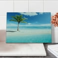 thumbnail image 2 of Ocean Cutting Board, Idyllic Scenery Seashore Picture Sun Rays View with Palm Tree Tropical Beach, Decorative Tempered Glass Cutting and Serving Board, Small Size, Aqua White Green, by Ambesonne, 2 of 5