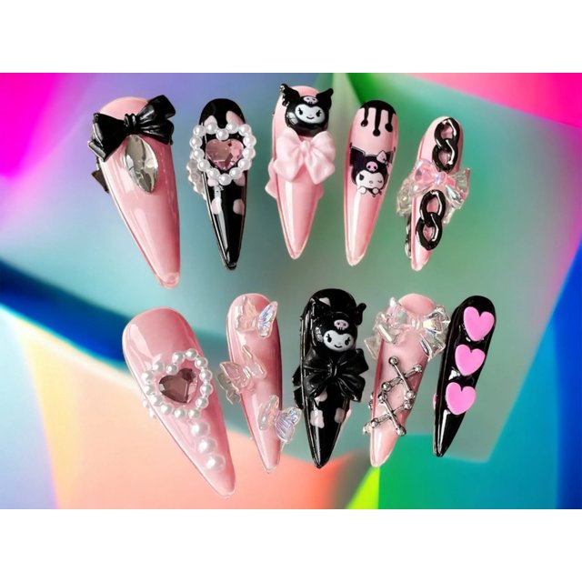Sanrios-Juego de uñas Diy Kuromi My Melody, juego de uñas Y2K, Hello Kitty, dijes Kawaii, parche de uñas tridimensional hecho a mano, Anime