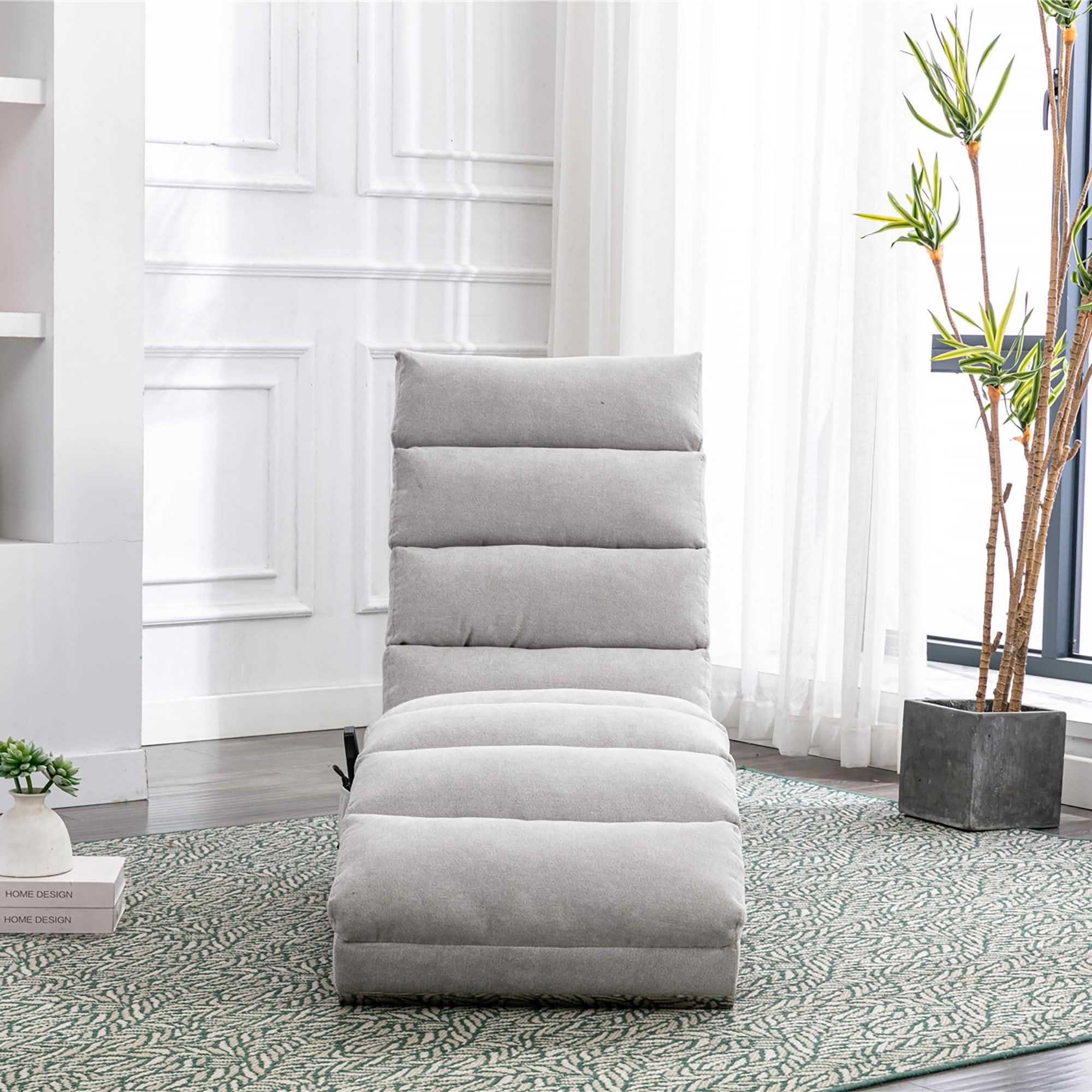 MAYEERTY Vibrating Upholstered Chaise Lounge Chair, Ergonomic Fixed Back Fabric Recliner Sofa with Side Pocket Remote Control for Living Room Bedroom