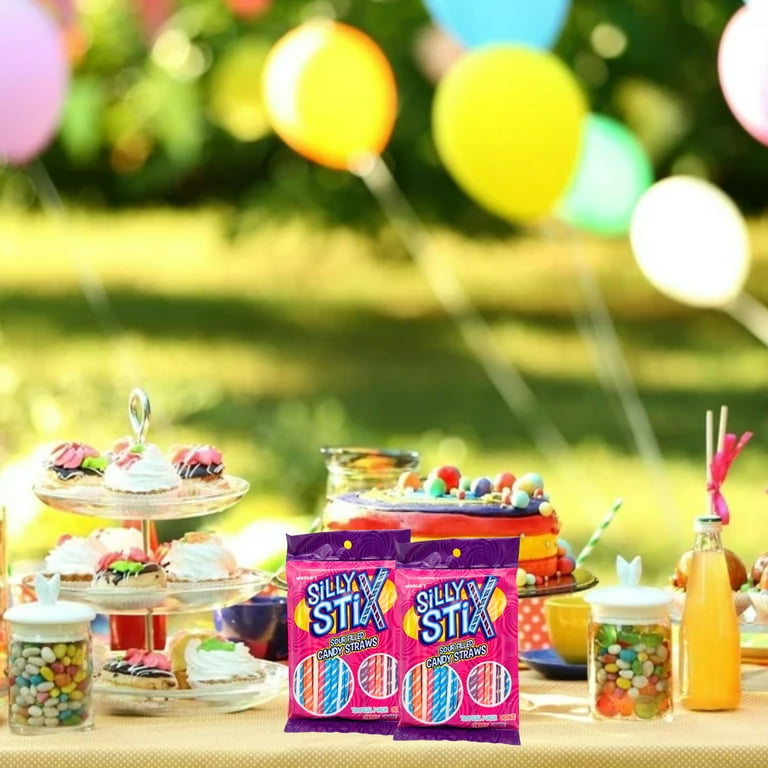 Silly Stix Sour Filled Candy Straws, Tropical Punch Cherry Grape