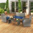 thumbnail image 4 of Costway 4 PCS Patio Furniture Set with Tempered Glass Coffee Table Loveseat 2 Single Sofas Navy + Gray, 4 of 10