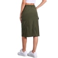thumbnail image 3 of Falda Midi de Corderoy para Mujeres Inspire Chic, Cintura Alta, Espalda Elástica, Color Verde Militar, 3 of 6