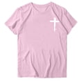 thumbnail image 5 of Womens Short Sleeve T-Shirt - Christian Cross Print Casual Top, Pink Relaxed Fit Cropped Tee, Graphic Faith Shirt for Women, Soft Everyday Blouse,Size 2XL, 5 of 5