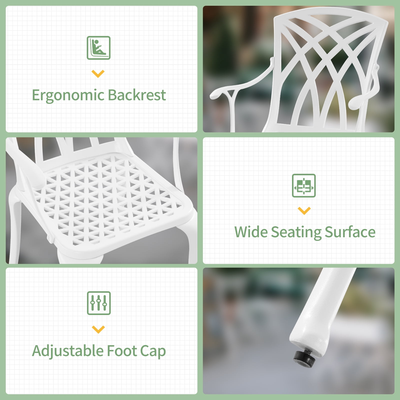 Withniture Cast Aluminum Patio Dining Chairs Set, Metal Outdoor Patio Chairs with Arms for Garden, Backyard, Porch, White