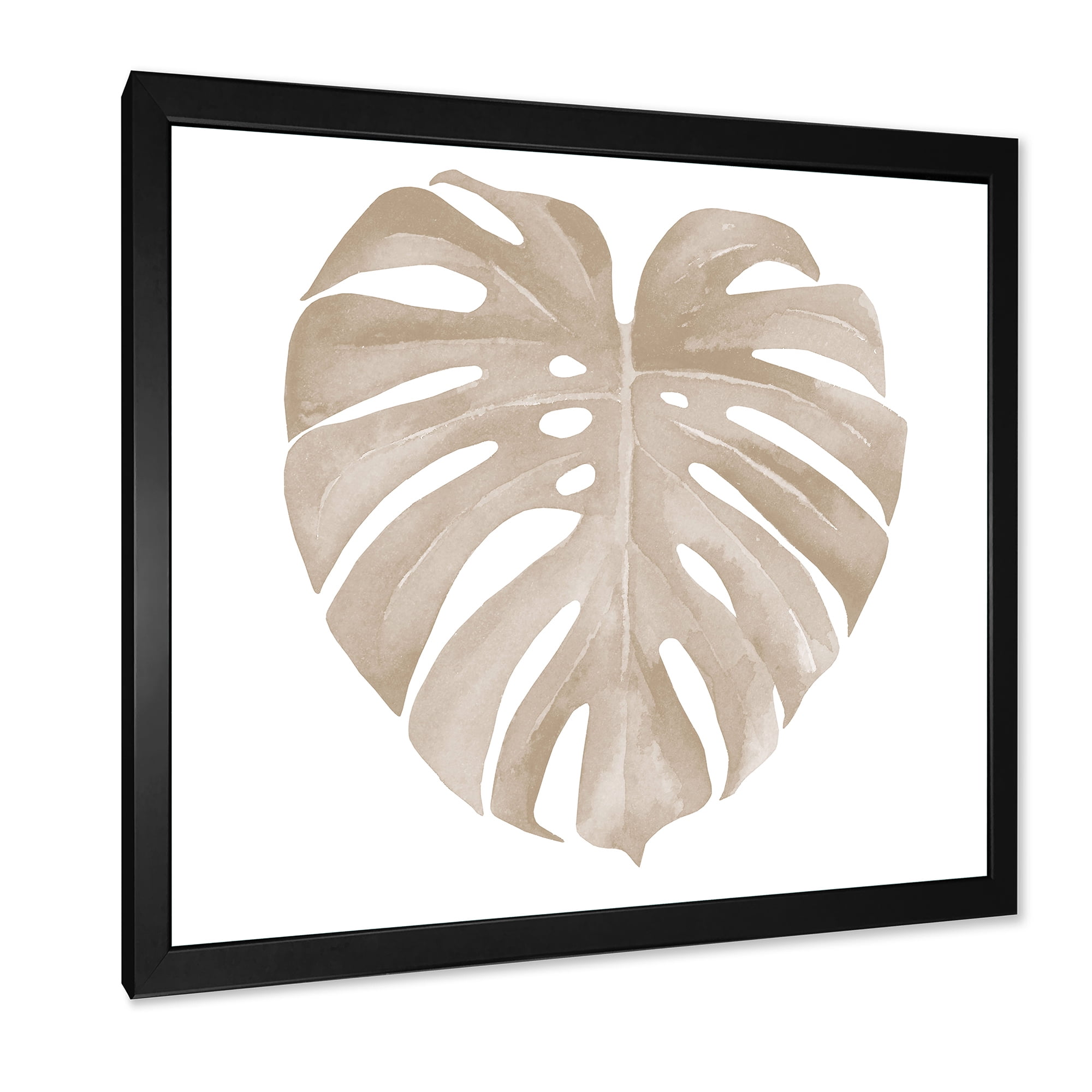 Designart 'Beige Ivory Pastel Monstera Heart Shaped Tropical Leaf' Traditional Framed Art Print