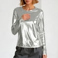 thumbnail image 4 of GEWSEY Metallic Tops for Women Long Sleeve Shimmer Disco Party T-Shirt Slim Going Out Club Sparkly Blouses Concert Outfit (Silver, M), 4 of 8