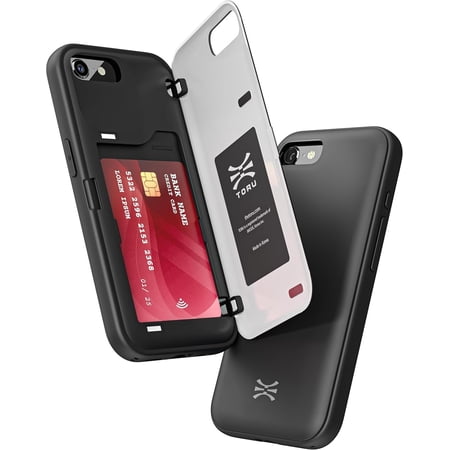 TORU CX HYBRID for iPhone SE (2022) / SE (2020) / iPhone 8 / iPhone 7 Wallet Case | Dual Layer Slim Protective Hard Cover with Hidden 2-Credit Card Slot Holder - Black