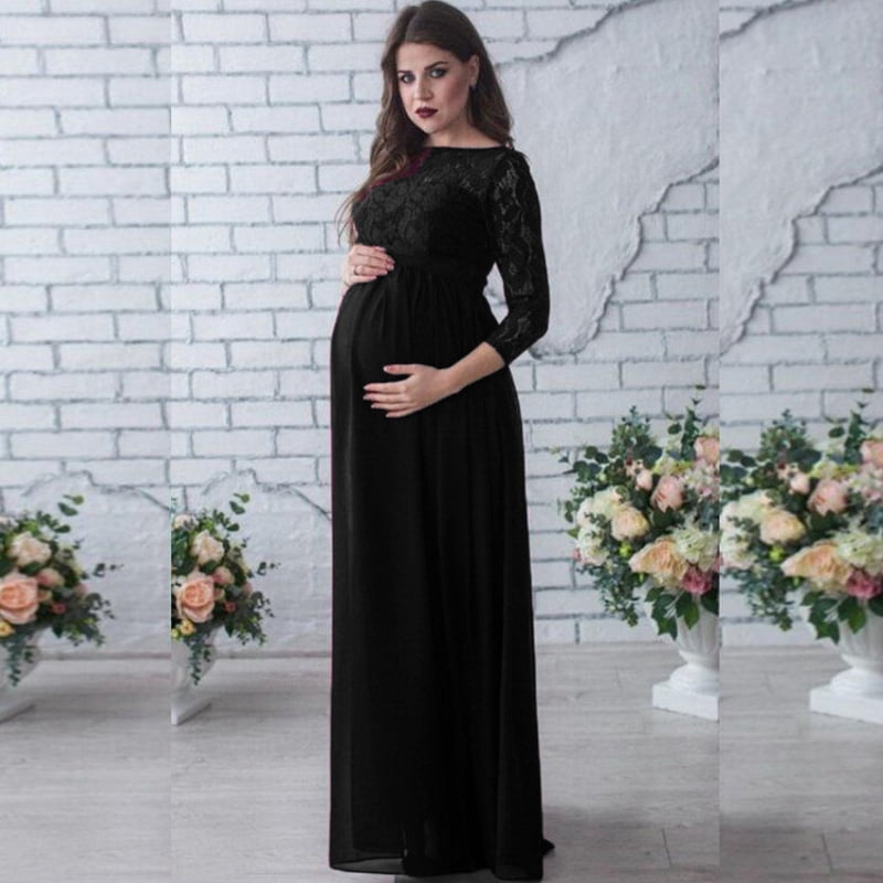 Women Maternity Dress Lace Long Sleeve 