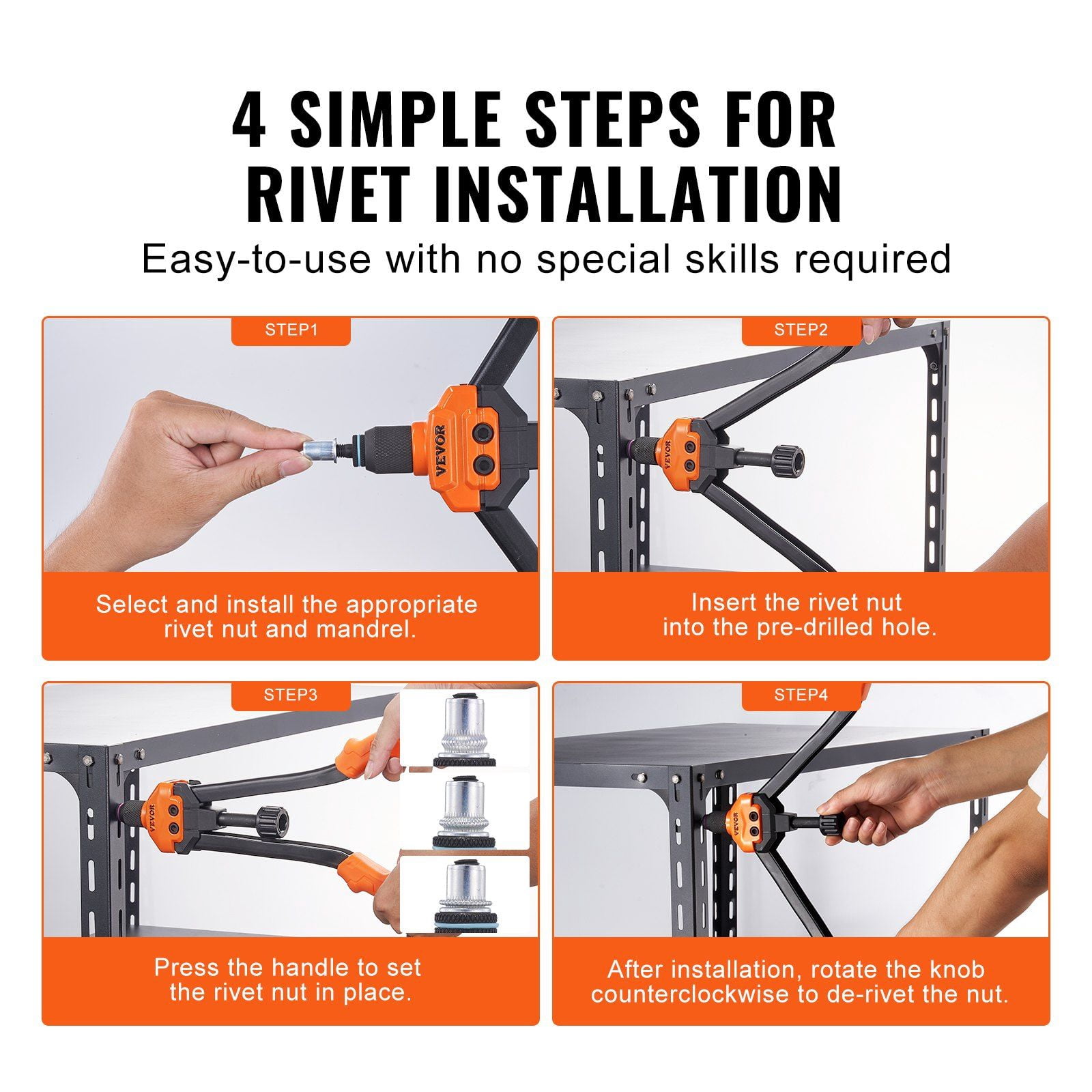 16 Inch Rivet Nut Tool Kit with 13 Metric and SAE Mandrels 186 Rivet Nuts M3 M4 M5 M6 M8 M10 M12 1/4-20 5/16-18 3/8-16 1/2-13 8-32 10-24 Including Carrying Case