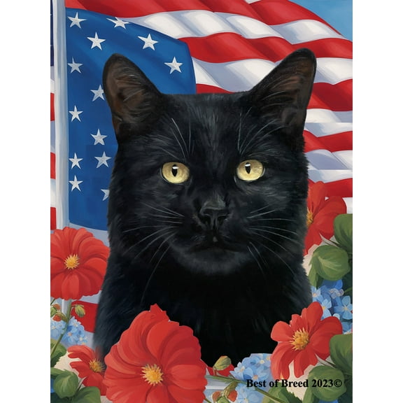 Shorthair Black Cat - Best of Breed All-American Patriotic I Garden Flag