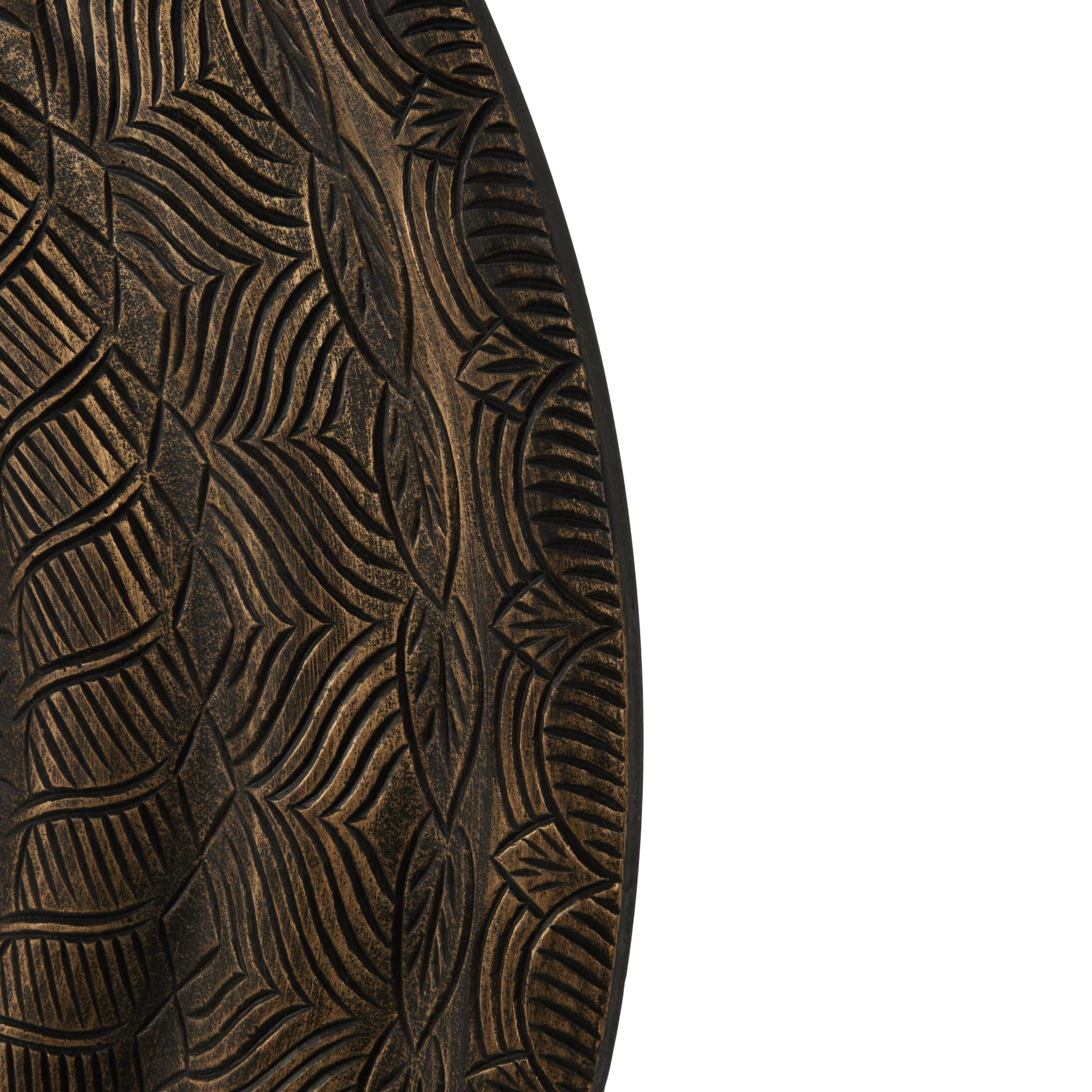 DecMode Bronze Wooden Carved Floral Wall Decor with Scroll and Leaf Details