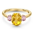 thumbnail image 3 of Gem Stone King 18K Yellow Gold Plated Silver Yellow Citrine and Pink Lab Grown Diamond Engagement Ring for Women | 2.00 Cttw | Oval 9X7MM | Gemstone November Birthstone | Size 6, 3 of 6