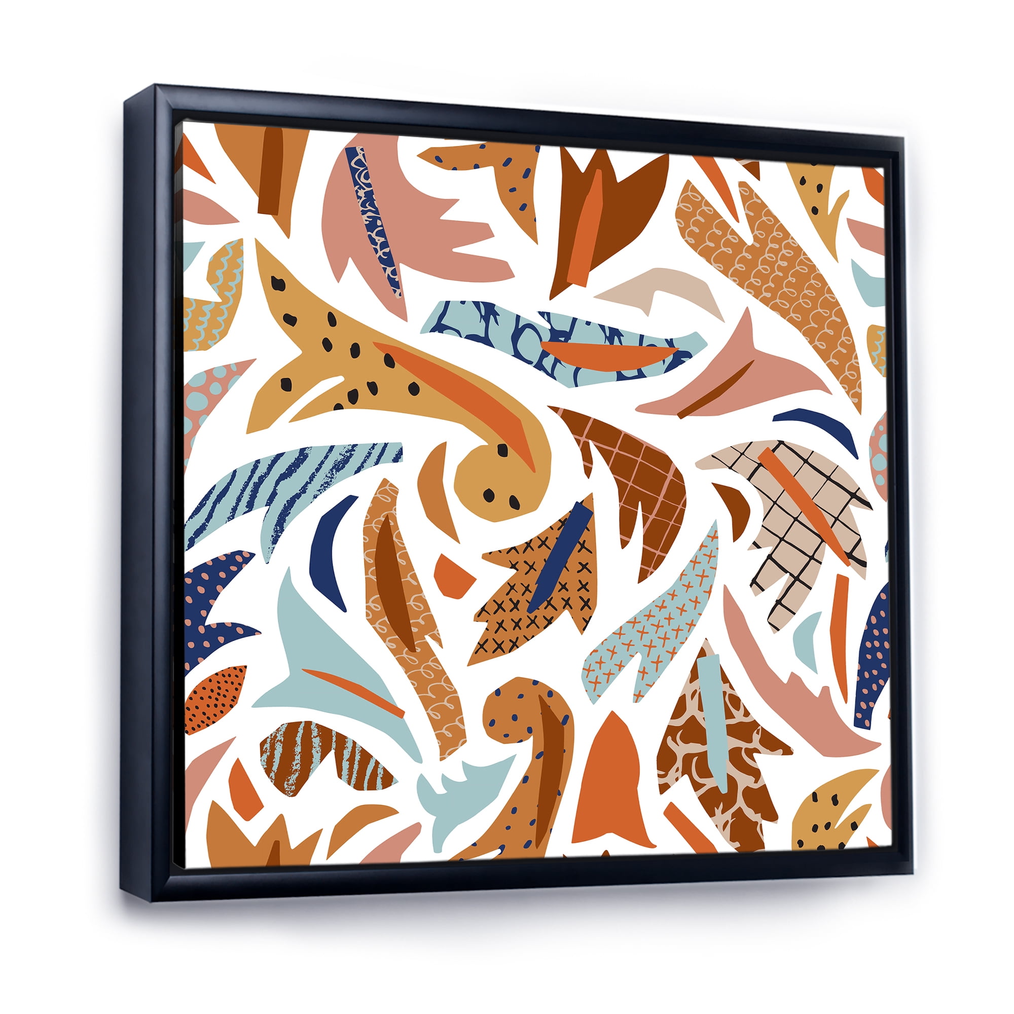 Designart 'Baroque Inspired Stylized Doodles Shapes' Bohemian & Eclectic Framed Canvas Wall Art Print