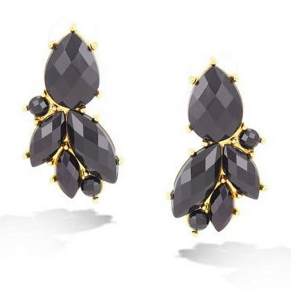 Gold-Plated Jet Teardrop with Navette Button Earrings