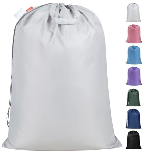 Heavy Duty Large Laundry Bag with 130gsm Tear Resistant Fabric and Handles,Durable Dirty Clothes Drawstring Bag,Easy Fit Laundry Hamper,College,Dorm,Travel Essentials 28”x36” Silver