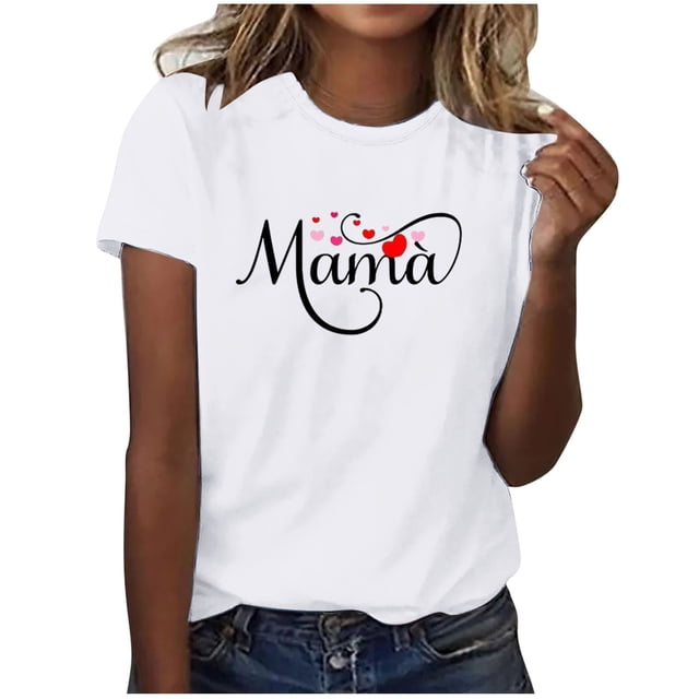 Mareep Hauts d'Été P-2TG Femmes Mode Manches Courtes Blouse Ample Drôle Col Rond T-Shirt Hauts pour Femmes Liquidation, Cadeau