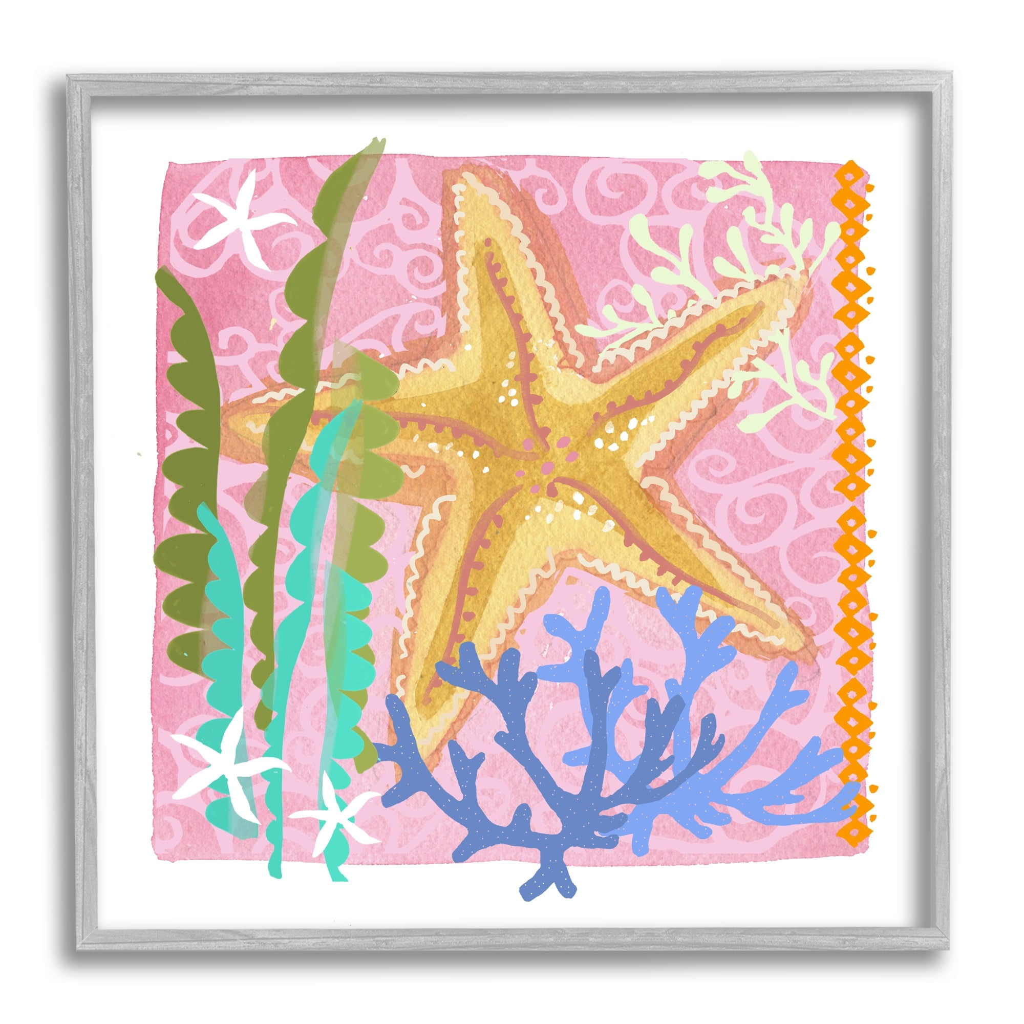 Stupell Industries Bold Sea Life Starfish Botanical Pattern Design Graphic Art Gray Framed Art Print Wall Art, Design by unknown