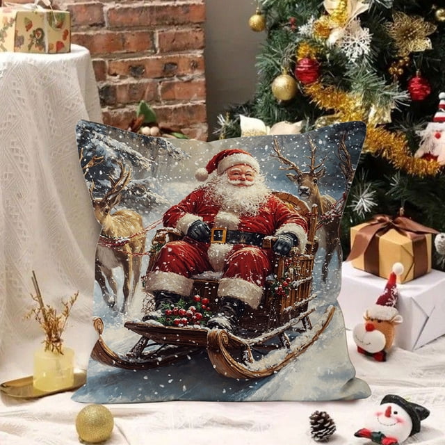 xihome Funda de cojn navideña de polister con aspecto de lino, 45x45 cm, decoracin navideña para sof