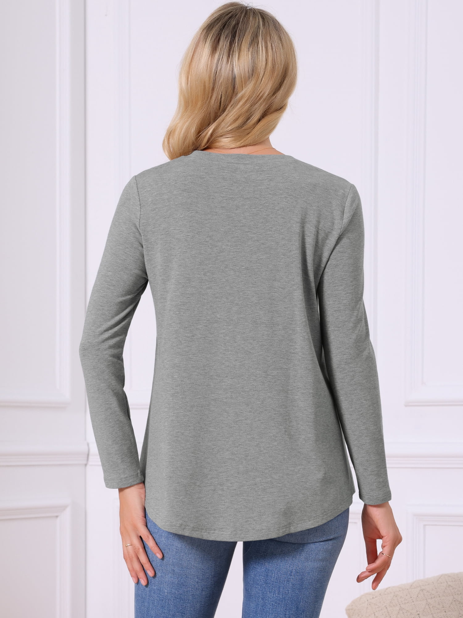 DARING DIVA Women's Long Sleeve Crewneck Babydoll Tunic Top L Grey