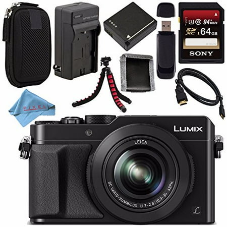 Panasonic Lumix DMC-LX100 DMC-LX100K Digital Camera (Black) + DMW-BLG10 Lithium Ion Battery + Charger + Sony 64GB SDXC Card + Case + Flexible Tripod + HDMI Cable + Card Wallet + Fibercloth Bundle