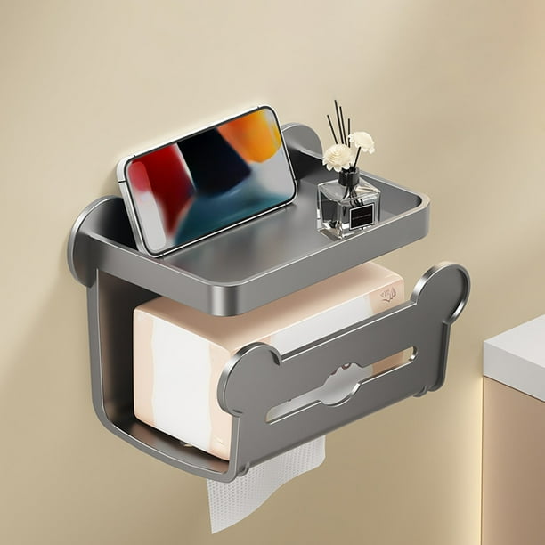 Jabonera de pared | Estante adhesivo para baño | Bandeja dispensadora de jabón de plástico impermeable | Organizador de pañuelos gris sin perforar | Instalación sin taladros