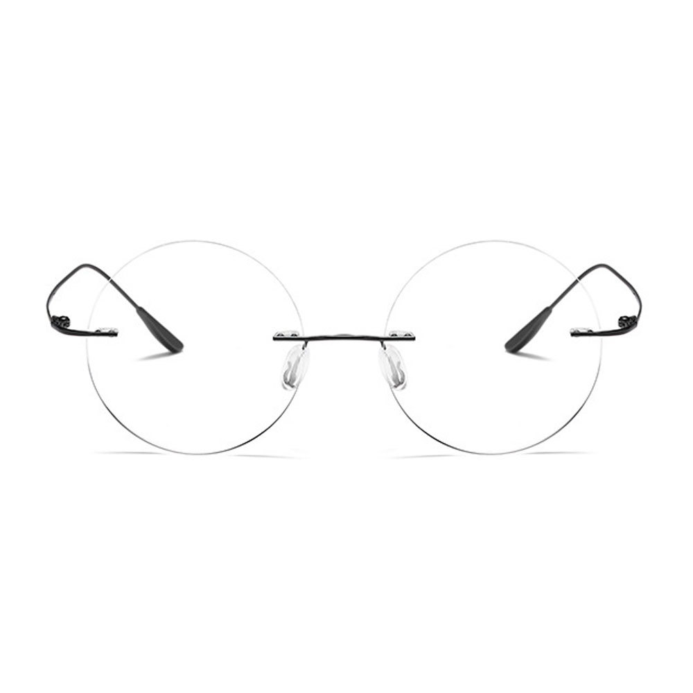 Black Oversized Round Lightweight Screw-Free Reading Glasses 1.00 Titanium Alloy Anti-Blue Light Rimless Readers +1.00 Strength