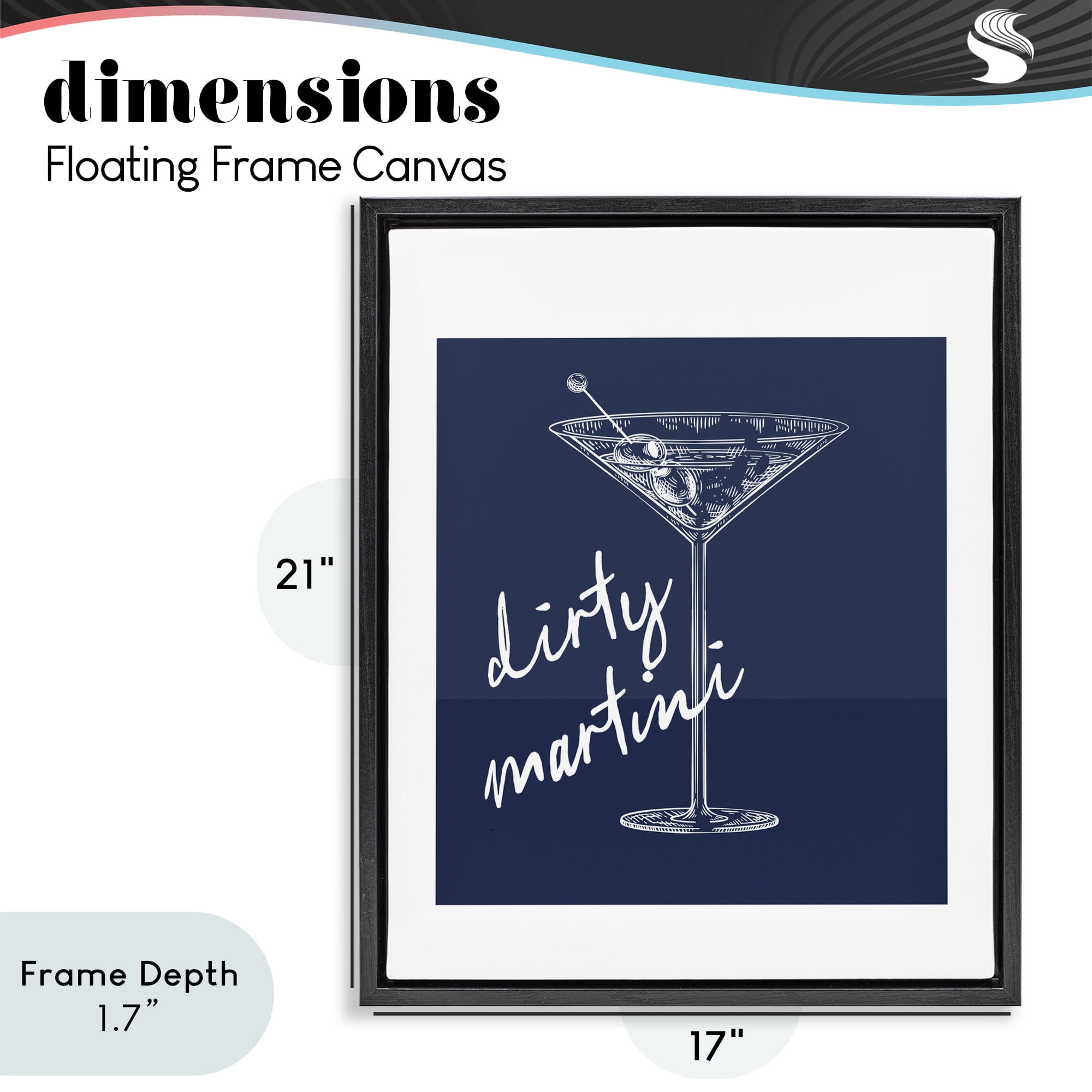 Stupell Industries Dirty Martini on Blue Black Framed Floater Canvas Wall Art, design by Lettered and Lined