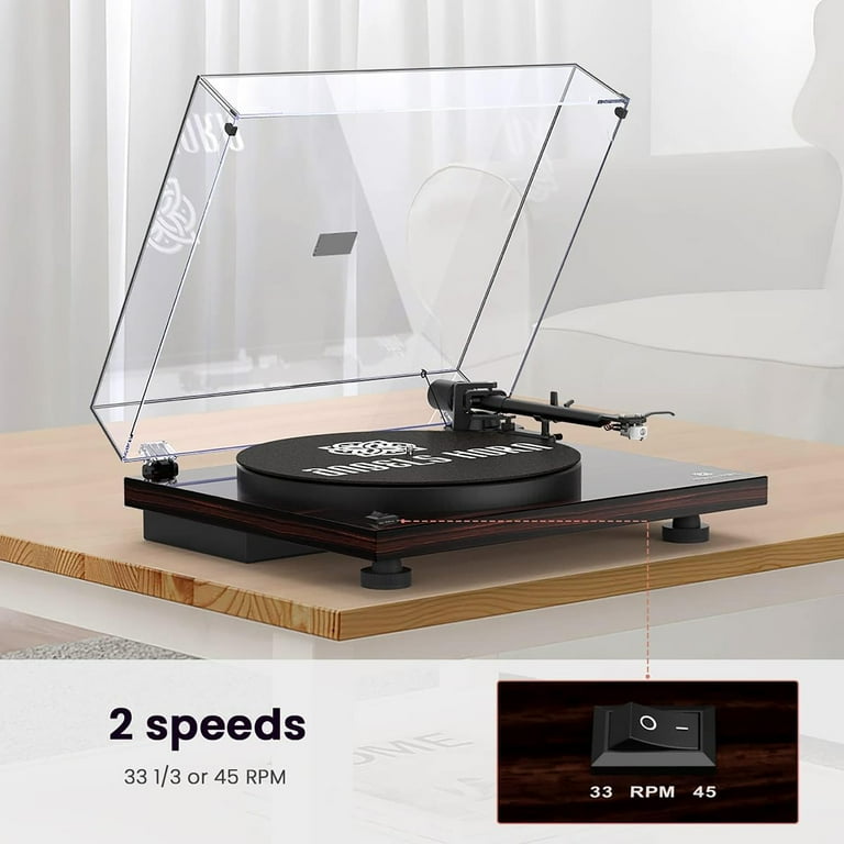 Angels Horn H002BT-BK Bluetooth Turntable, High-Fidelity Vinyl