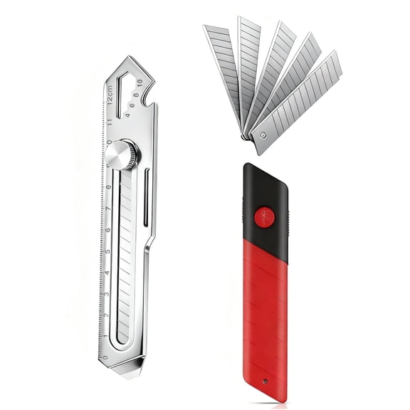 10-in-1 Stainless Steel Utility Knife, Heavy Duty Box Cutter with 5 Blades - All Metal Multitool for Shipping, Warehouse & DIY Projects(steel color)
