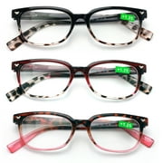 3 Pairs of Women Classic Reader With Spring Hinges - Half Translucent Tortoise Reading Glasses RX Magnification +5.00
