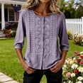 thumbnail image 4 of Tops for Women 3/4 Sleeve Round Neck Buttons Women Casual Loose Cardigan Shirt Blouse, 4 of 7