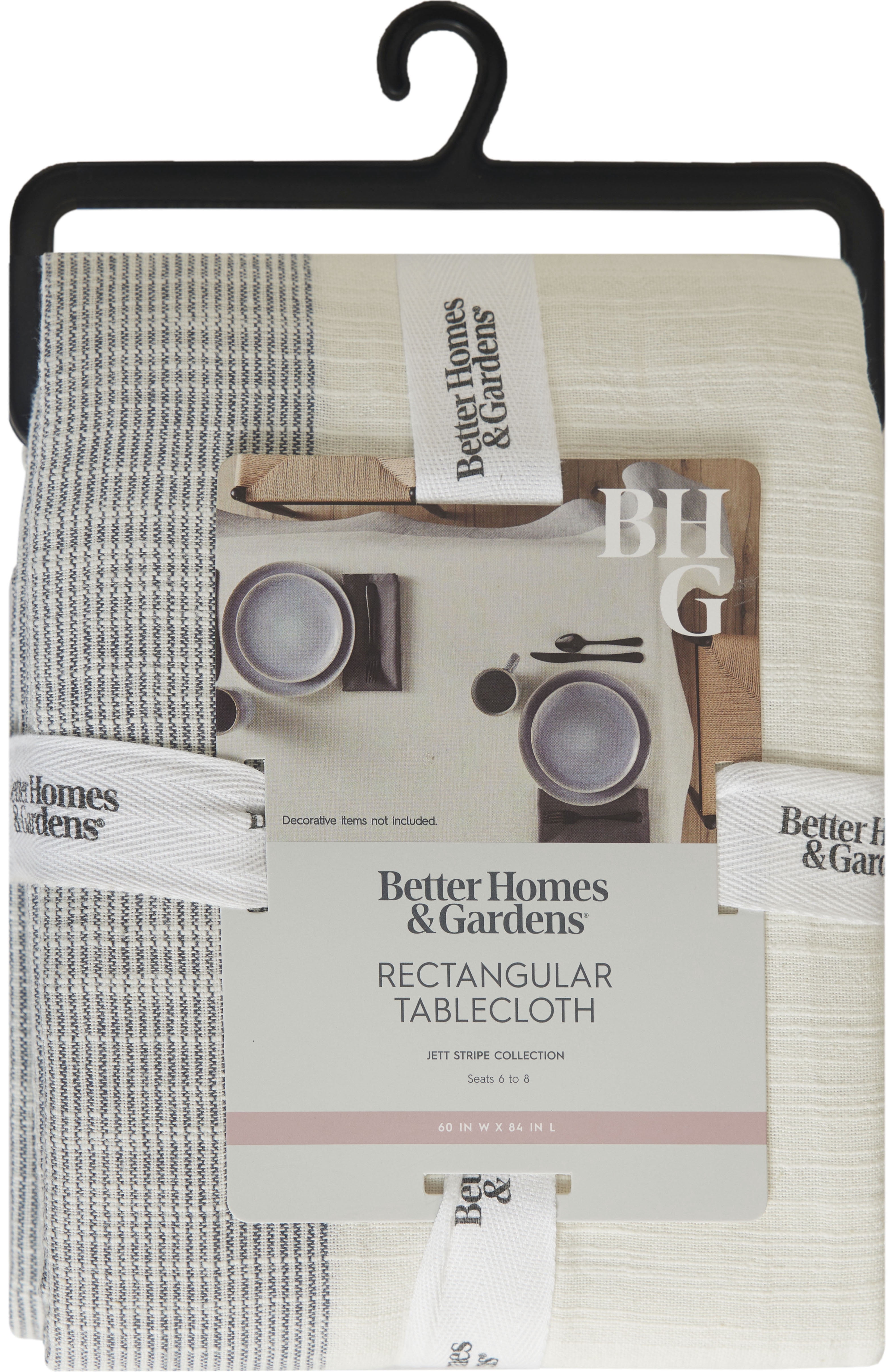 Better Homes & Gardens Jett Stripe Cotton 60" x 84" Tablecloth, Vanilla Dream & Grey Stone