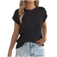 thumbnail image 3 of ZyeKqe Womens Summer Tops Casual Basic Crew Neck Loose Fitted Cable Knit Shirts Cap Sleeve Fashion Sweater, 3 of 9