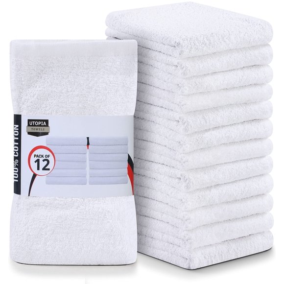 Utopia Towels Fregonas Para Barra De Cocina, Paquete De 12, 16 Por 19 Pulgadas, 100% Algodón, Toallas Blancas Súper Absorbentes, Toallas De Limpieza Multiusos Para El Hogar Y Las Barras De La Cocina