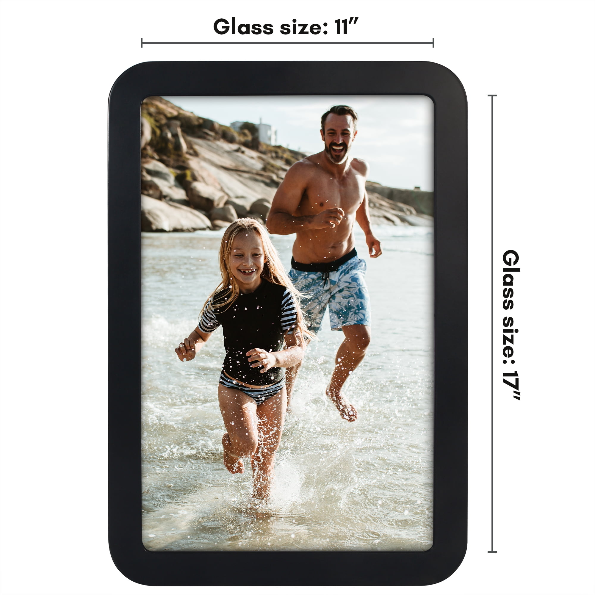 Americanflat 11x17 Picture Frame with Shatter-Resistant Glass Round Corner Molding Mod Collection - Black